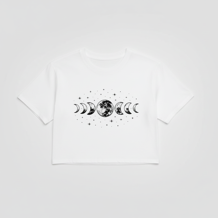 Cropped Crop Feminino Lua Fases Eclipse Gym Algodão Premium Casual Estiloso