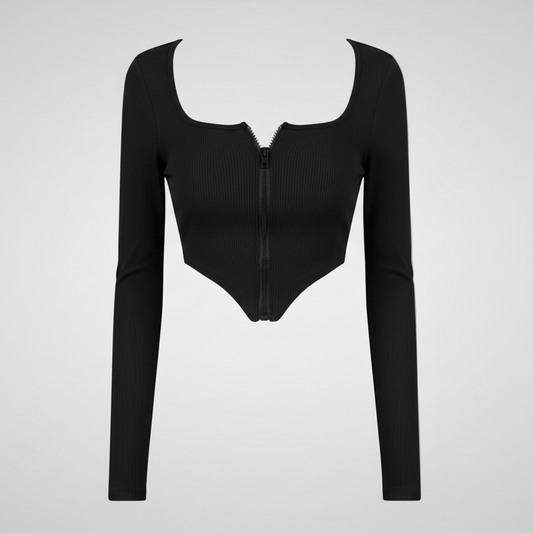 【Premium】GULLA Cropped Feminina Manga Longa Gola Quadrada e Zíper Frontal (P/M/G) 7062 Cropped Manga Longa Gola e Ziper