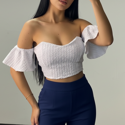 Cropped Feminino Ciganinha Manga Curta Com Bojo Blusinha Ciganinha