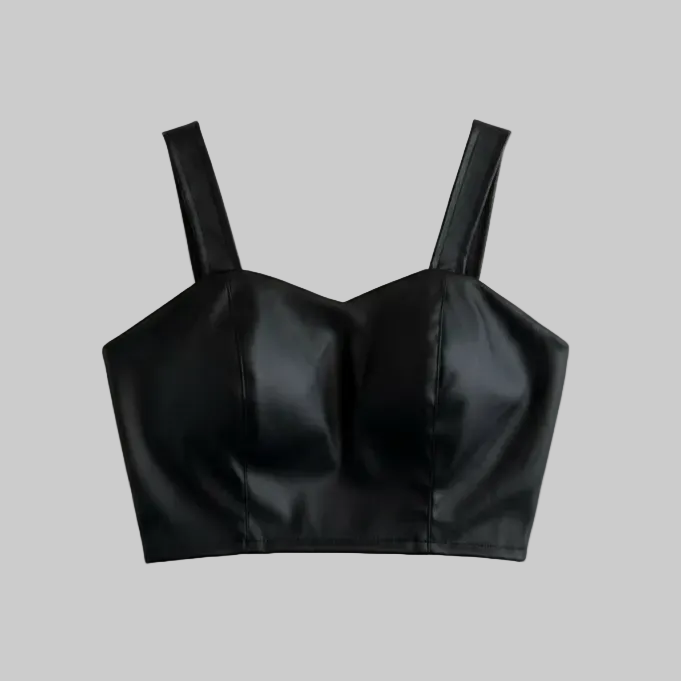 Top Cropped de couro alça com bojo tamanho M 38-40 G 40-42 GG 42-44 , zíper na costa