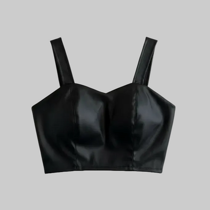 Top Cropped de couro alça com bojo tamanho M 38-40 G 40-42 GG 42-44 , zíper na costa