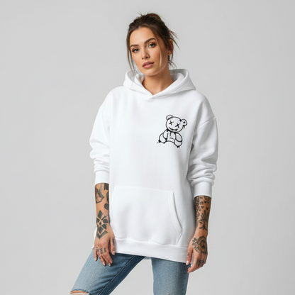Blusa Moletom Canguru Feminino Unissex Flanelado Algodão Estampado Capuz Inverno Preto Urso