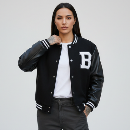 Jaqueta College Bomber com Manga de Courino - Naerya