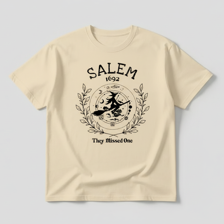 Camiseta Unissex Algodão Halloween 2025 " Salem they missed one "