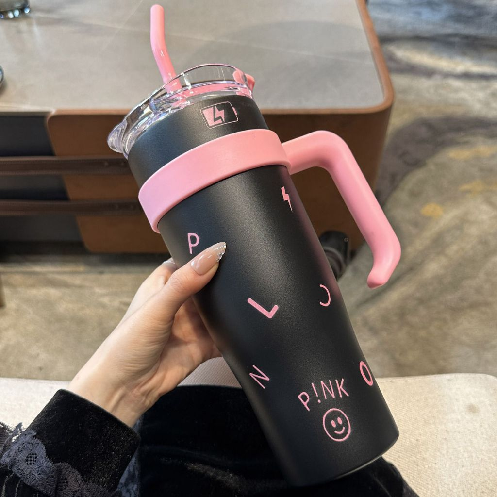 Copo BLACK PINK Térmico 1250ml com Alça e Canudo Grande Capacidade cp-07
