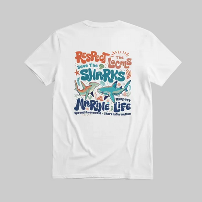 Camiseta Feminina Casual T-shirt Estampa de Proteção do Oceano Forma de Ajudar a Salvar o Tubarão