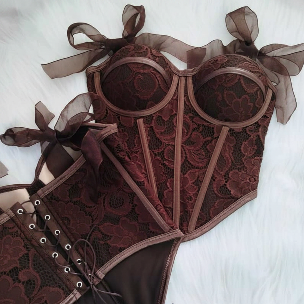 Corset Rendado com Alças em Tule de Seda (com Bojo) Aro de Sustentação Barbatanas Fechamento Traseiro TAM: P M G