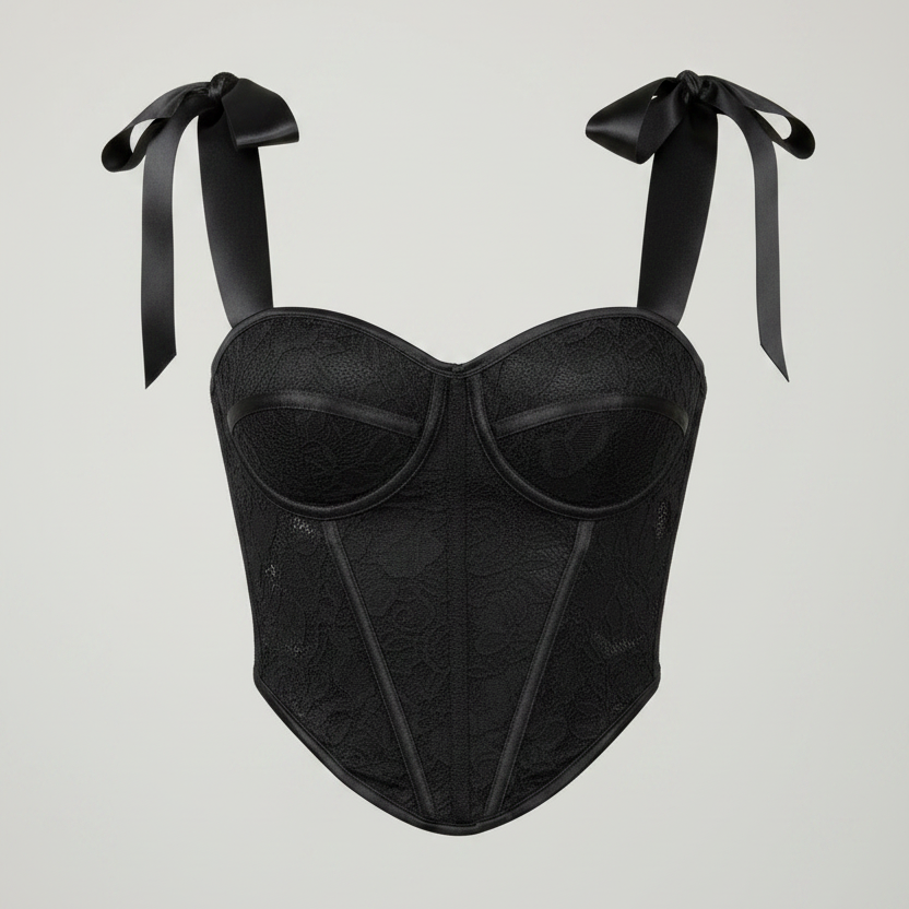 Corset Rendado com Alças em Tule de Seda (com Bojo) Aro de Sustentação Barbatanas Fechamento Traseiro TAM: P M G
