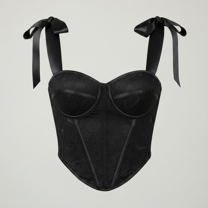 Corset Rendado com Alças em Tule de Seda (com Bojo) Aro de Sustentação Barbatanas Fechamento Traseiro TAM: P M G