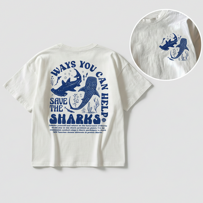 Camiseta Feminina Casual T-shirt Estampa de Proteção do Oceano Forma de Ajudar a Salvar o Tubarão