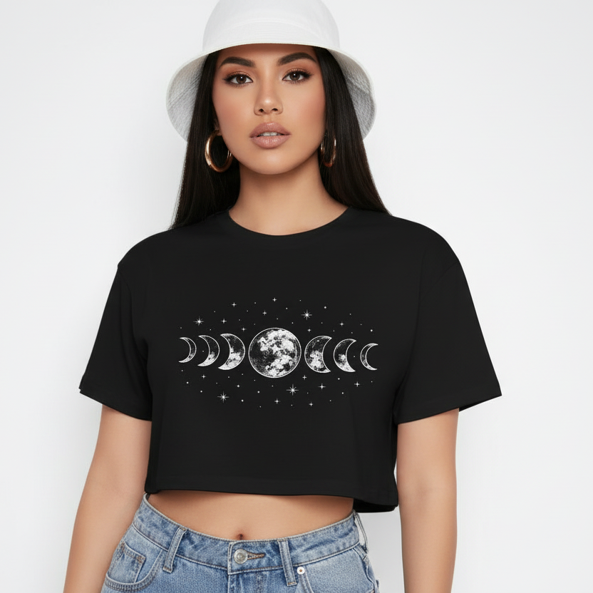 Cropped Crop Feminino Lua Fases Eclipse Gym Algodão Premium Casual Estiloso