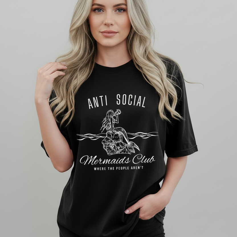 Tshirt Feminina Estilosa Estampada Sereia Anti Lançamento Camiseta 100% Algodão Camisetão Camisa Oversized Plus Size