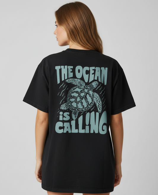 Camiseta the ocean is calling Unissex Praia Verão Ajude as Tartarugas Puro Algodão